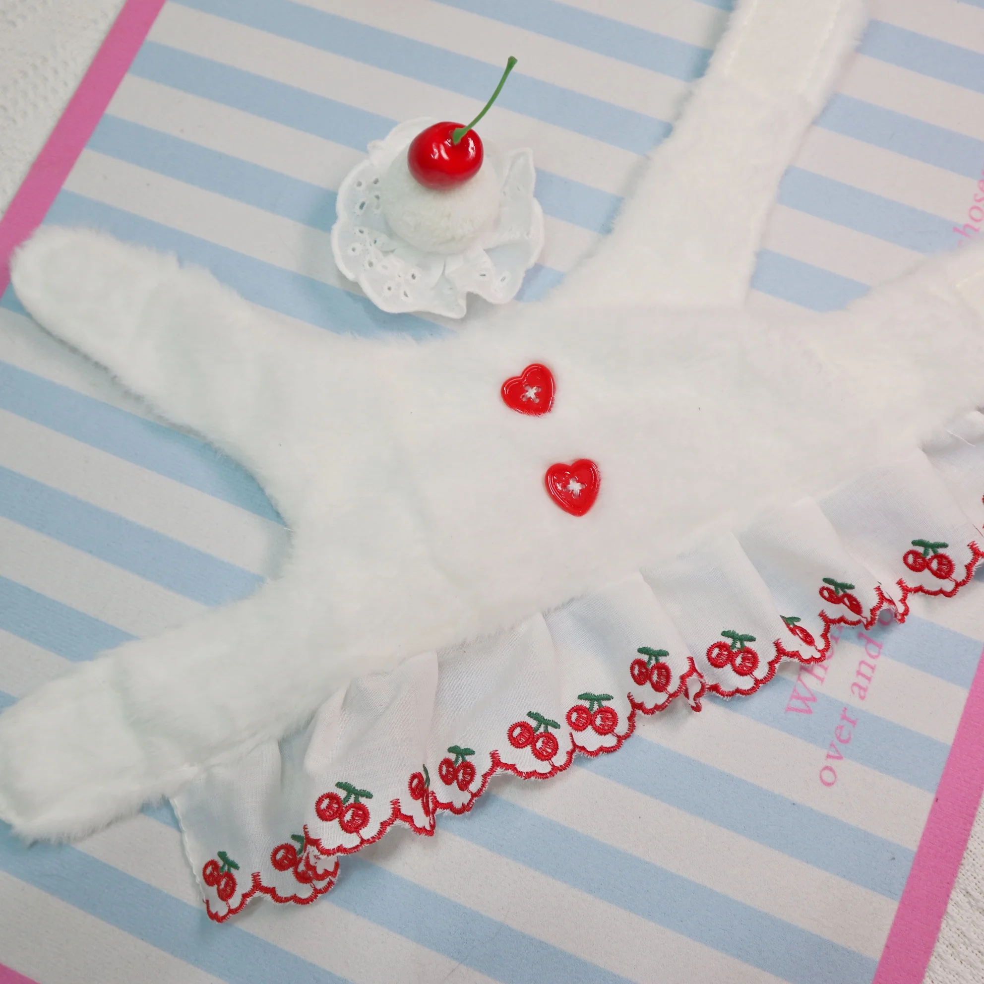 Pet Autumn and Winter Plush Vest Cute Cherry Cake Headpiece Lace Vest Teddy Jacket Puppy Clothes Dog Clothes for Small Dogs - imagen 5