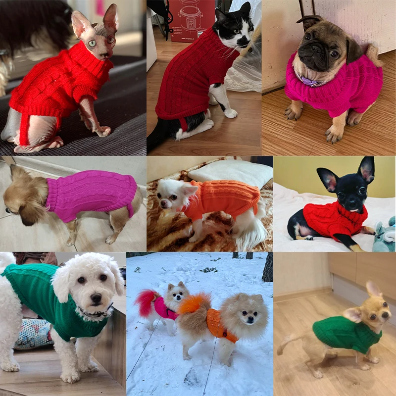 Suéter cálido para perro y gato, ropa para perros pequeños, medianos y grandes, abrigo suave, trajes de punto para Chihuahua, Bulldog, ropa para cachorros - imagen 3