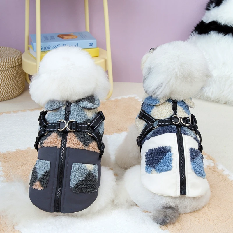 Chaqueta de invierno con arnés para perro, ropa cálida para perros pequeños y medianos, abrigo a prueba de viento para mascotas, disfraz de Chihuahua y Bulldog Francés - imagen 2