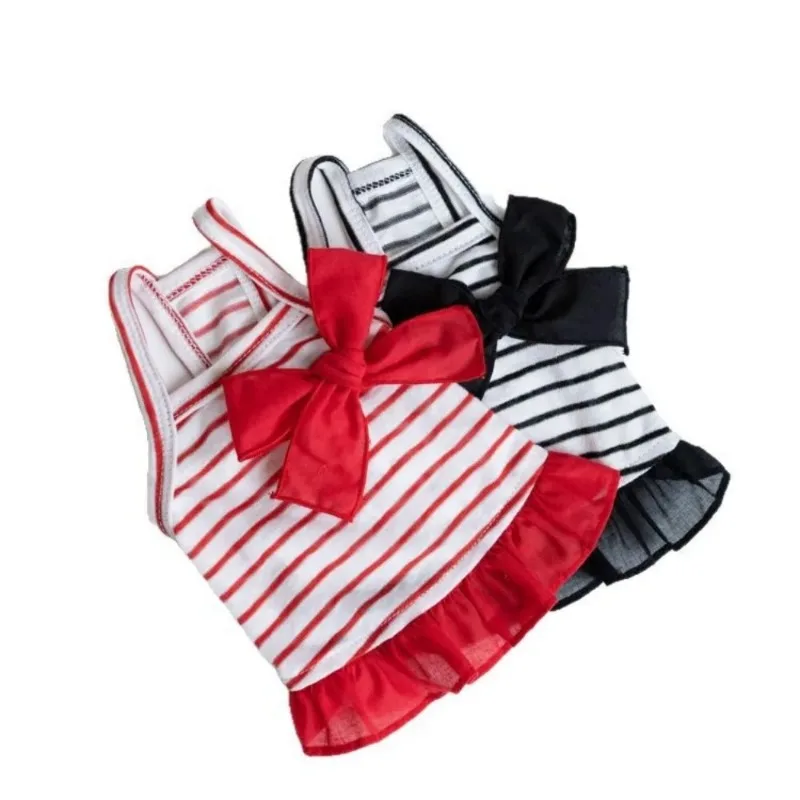 Vestidos bonitos a rayas de verano para mascotas, chaleco con lazo, protector solar, correa fresca, ropa para mascotas, ropa para gatos/perros, ropa para cachorros de peluche, chaleco de verano para perros - imagen 5