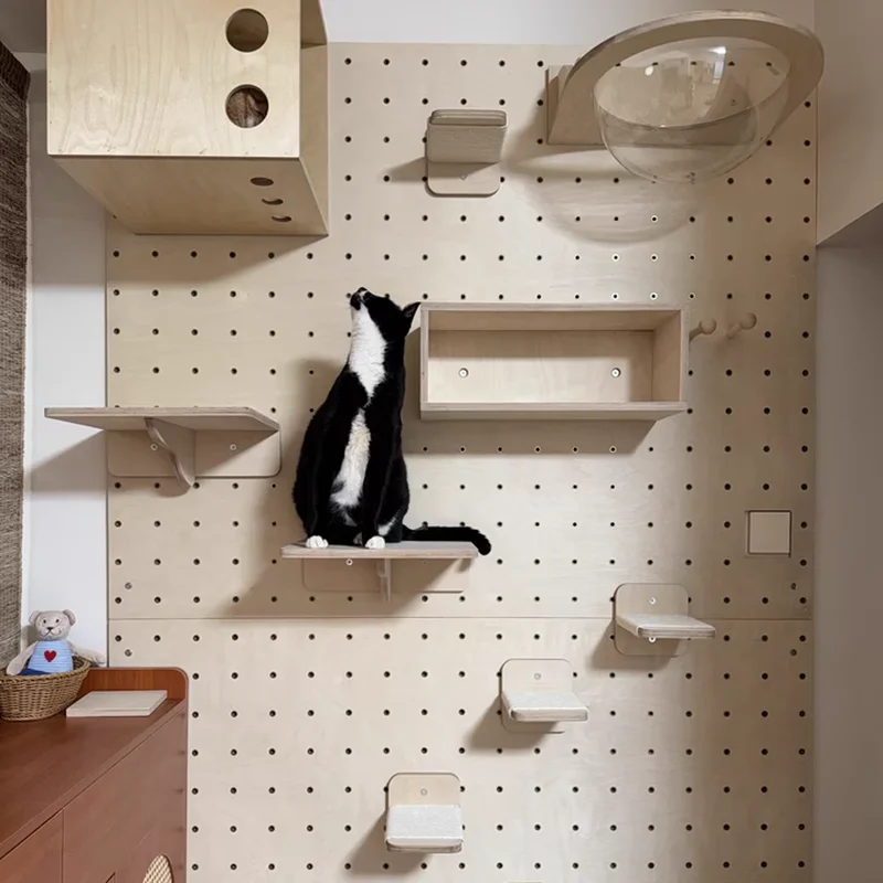 Juego de muebles para gatos montados en la pared, estantería flotante con postes rascadores, escalones y hamaca para dormir, ahorro de espacio - imagen 3