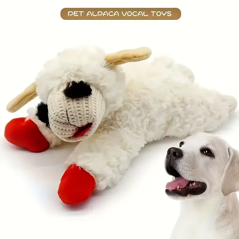Juguetes de peluche para perros con cordero chirriante, Anime, oveja tumbada, Alpaca, juguetes interactivos de peluche para perros, suministros de juguetes para mascotas - imagen 3