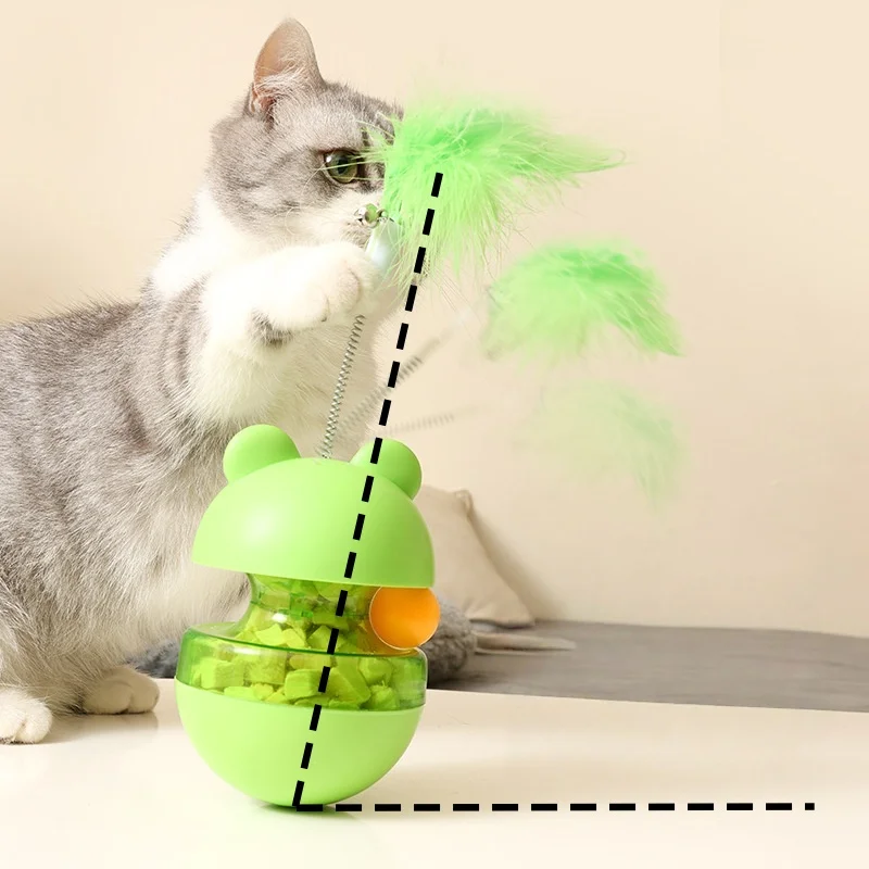 Dispensador de golosinas y oscilantes de rana: varita rompecabezas de plumas de primavera y juguete para gatos con movimiento basculante: juego interactivo para gatos de interior - imagen 2