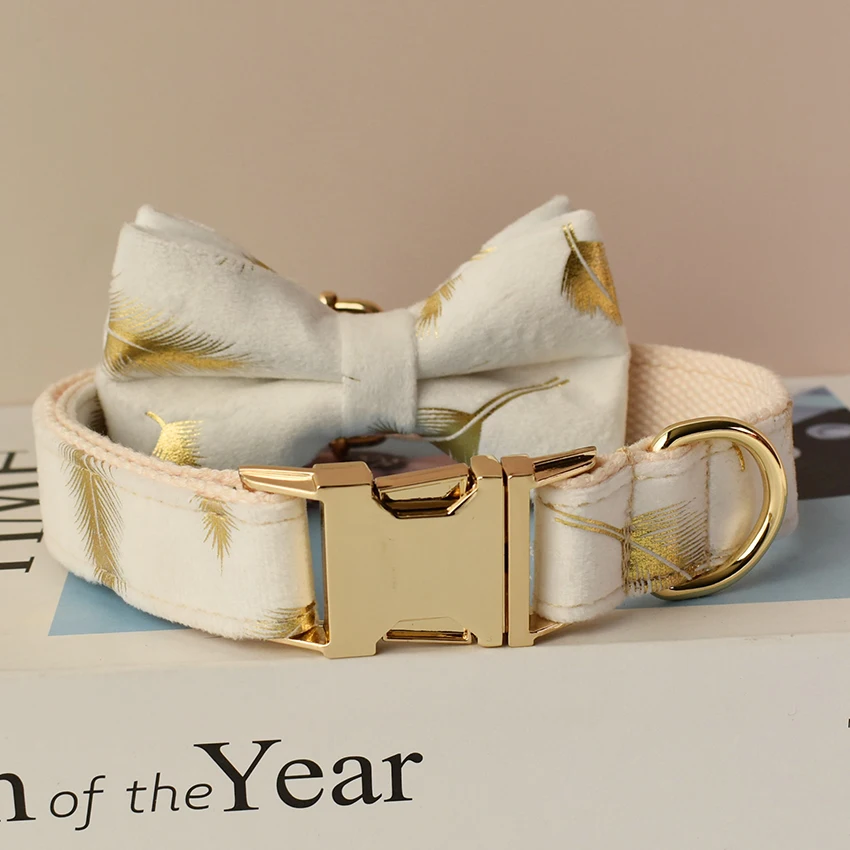 Collar blanco personalizado, tela de calidad de terciopelo para perros pequeños, medianos y grandes, piezas de Metal personalizadas, accesorio para mascotas, franela 26 - imagen 2