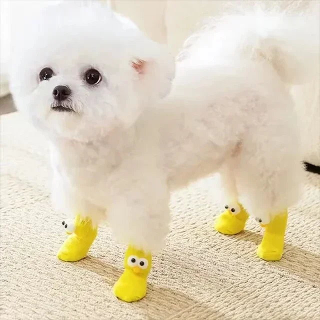 Calcetines antideslizantes con estampado para perros y cachorros, productos protectores de patas para perros pequeños, Teddy Chihuahua, 4 Uds. - imagen 2