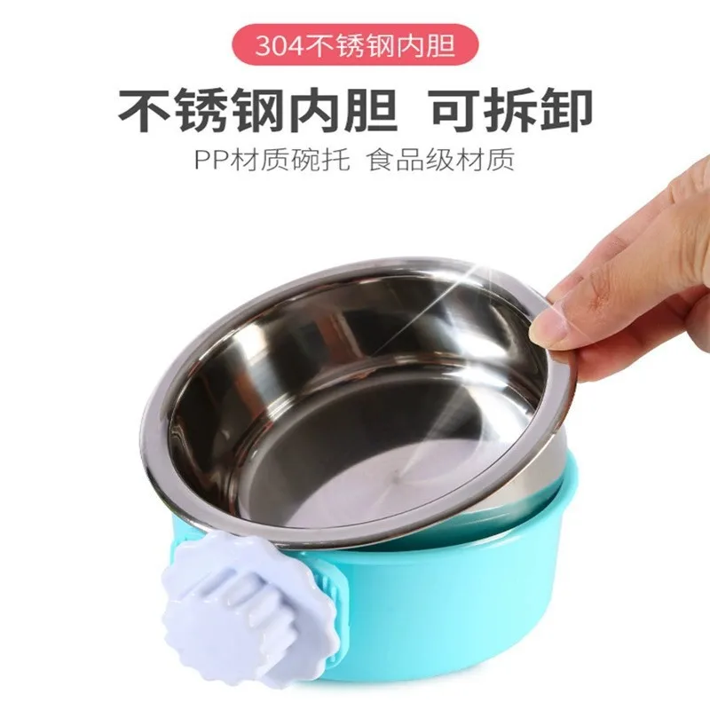 Cuenco colgante para mascotas, cuenco colgante de acero inoxidable para comida de perros, jaula colgante fija, cuenco para mascotas, lavabo de comida para gatos antivuelco