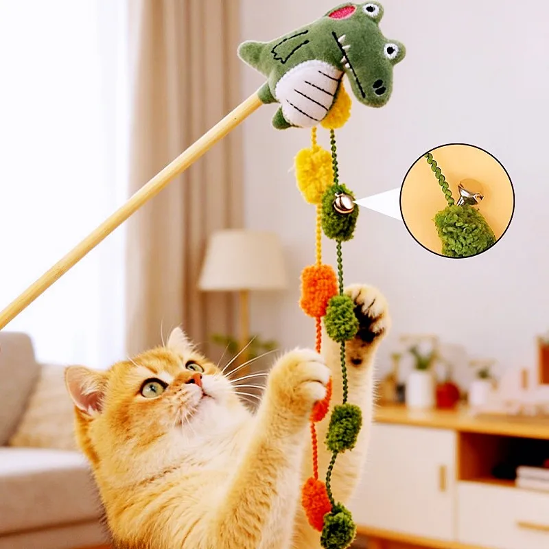 Juguete interactivo para gatos: bola peluche, borlas y palo largo - imagen 4