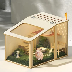 Jaula para hámster de lujo, jaulas transparentes de madera para hámster, casa oculta para hámster transpirable grande, hábitats, casas para animales pequeños y ratas