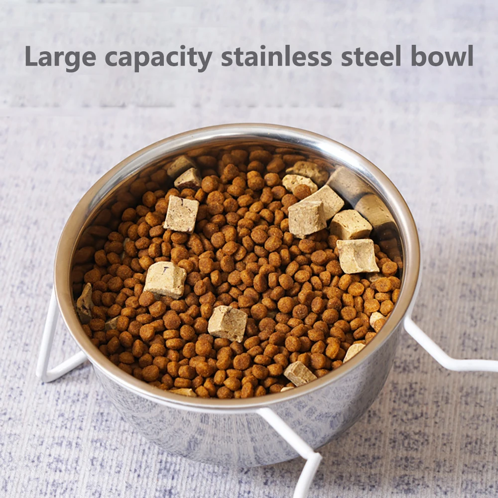 Cuencos elevados para mascotas, juego de cuencos de agua para comida a prueba de caídas de acero inoxidable con soporte, cuenco de alimentación para perros y gatos de interior, 1 ud.