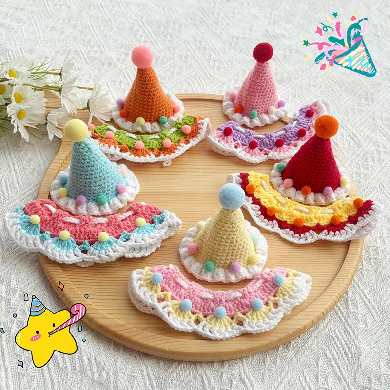 Sombrero de cumpleaños para Gato, vestido de fiesta para mascotas, decoración de fotos, cuello de perro, bonito conjunto hecho a mano, accesorios para perros pequeños y cachorros