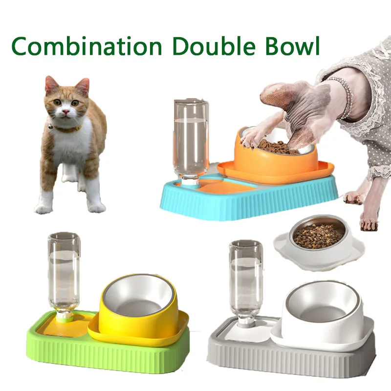 Cuenco doble para gatos, protección Cervical para el cuello, cuenco alto para pies, evita que se vuelque, bebedero automático, cuencos de comida para perros y gatos, suministros para mascotas