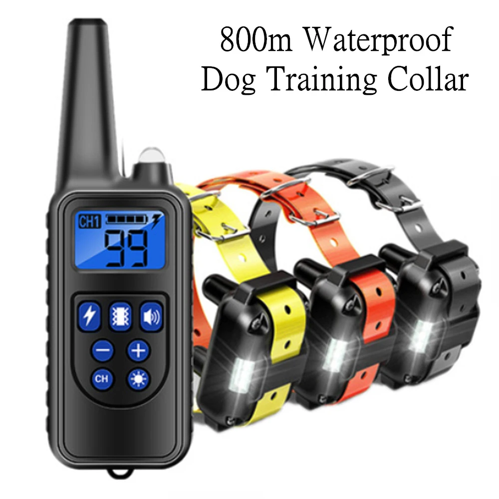 Collar de entrenamiento eléctrico para perros de 800m, entrenador de perros impermeable, Collar de corteza de perro con Control remoto, tapón antiladridos para perros de compañía