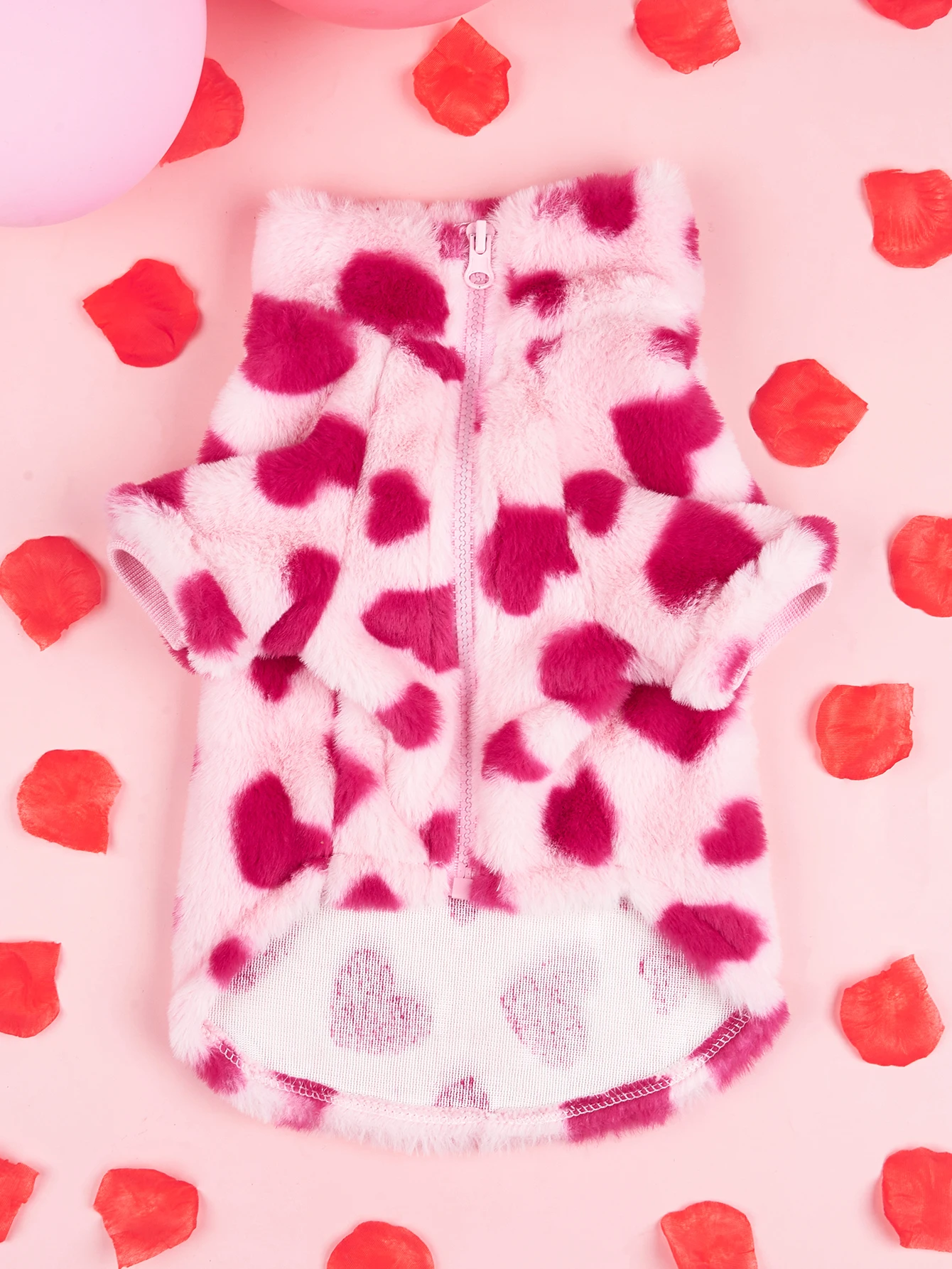 Chaqueta de invierno muy suave y cálida para perro, ropa de felpa con estampado de corazón para vacaciones de San Valentín, Sudadera con capucha para perro en clima frío - imagen 4
