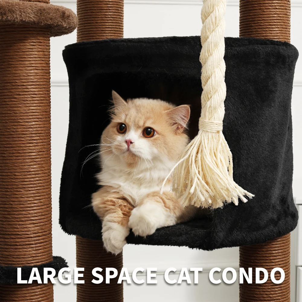 Árbol grande para gatos de 64 pulgadas, bonito regalo de torre alta para Halloween, torre para gatos de varios niveles con rascador, suministros para gatos, Nochebuena - imagen 4