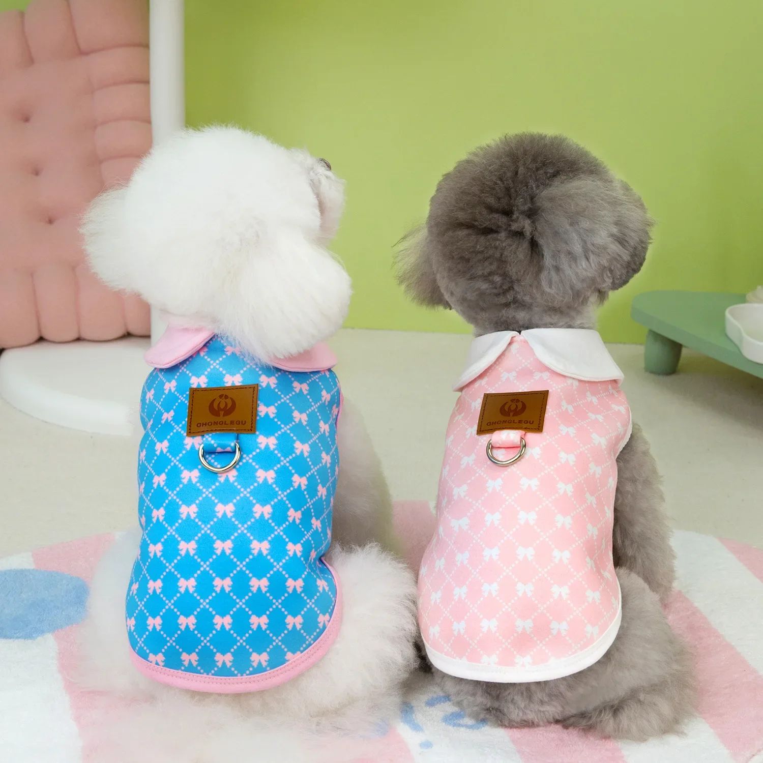 Sudadera con capucha a cuadros con lazo para mascotas, chaleco cálido de otoño e invierno, ropa de bípedo para perros pequeños y gatos, camisa de capa inferior de tracción, ropa para cachorros - imagen 2