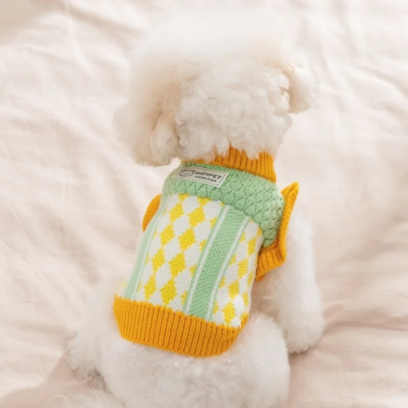 Suéter de punto para perro de invierno, ropa cálida y suave para perro, cuello alto para cachorro, suéter con estampado bonito para gato, jerséis para mascotas, trajes de Yorkshire - imagen 3