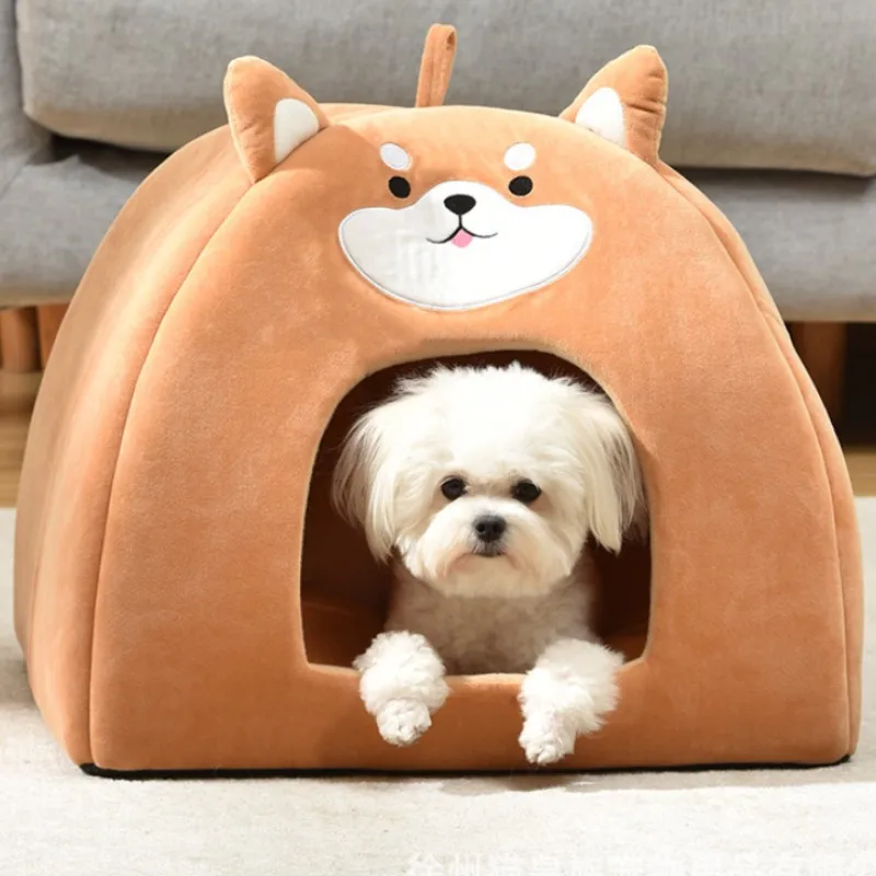 Cama para gatos con forma de Shiba Inu, cama para dormir suave y cálida de pelo corto de felpa para gatos, universal para todas las estaciones, perros pequeños y medianos