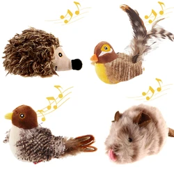 Juguete de pájaro con sonido GiGwi, pájaro marrón, erizo, ratón, juguetes de plumas para gatos, juguetes interactivos de plumas para gatos con sonidos