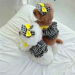Camisola a cuadros de primavera para mascotas, chaleco con orejas de osito, sombrilla, sombrero, Top pequeño y mediano para gato, conjunto de camiseta de 2 piezas