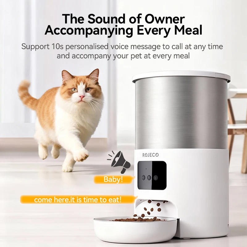 ROJECO-comedero para gatos de acero inoxidable, 4,5l, WiFi, aplicación remota, Control, grabación de voz, dispensador inteligente de paletas para gatos, accesorios para perros y mascotas - imagen 2