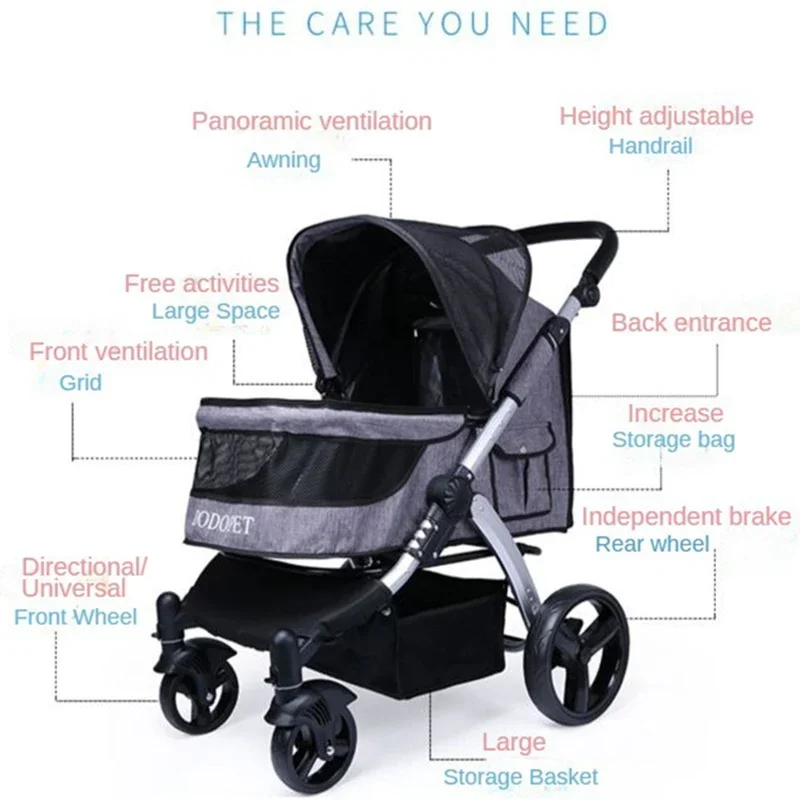 Cochecitos plegables para perros de 35KG, cochecitos medianos de lujo para perros, cochecito para viajes al aire libre, suministros portátiles baratos para mascotas - imagen 2