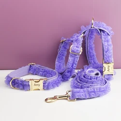 Collar encaje morado con placa grabada nombre personalizado para perro