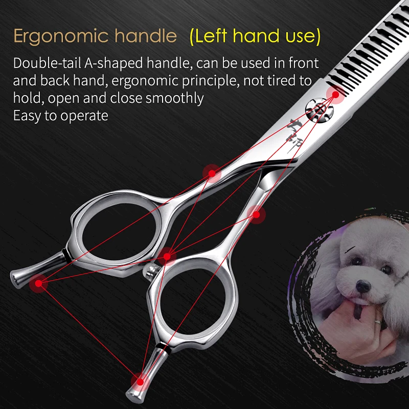 Fenice tijeras profesionales para zurdos JP440C de 7 pulgadas, tijeras curvas para perros, tijeras de adelgazamiento Natural para el cuidado de mascotas, tasa más delgada del 75% - imagen 5