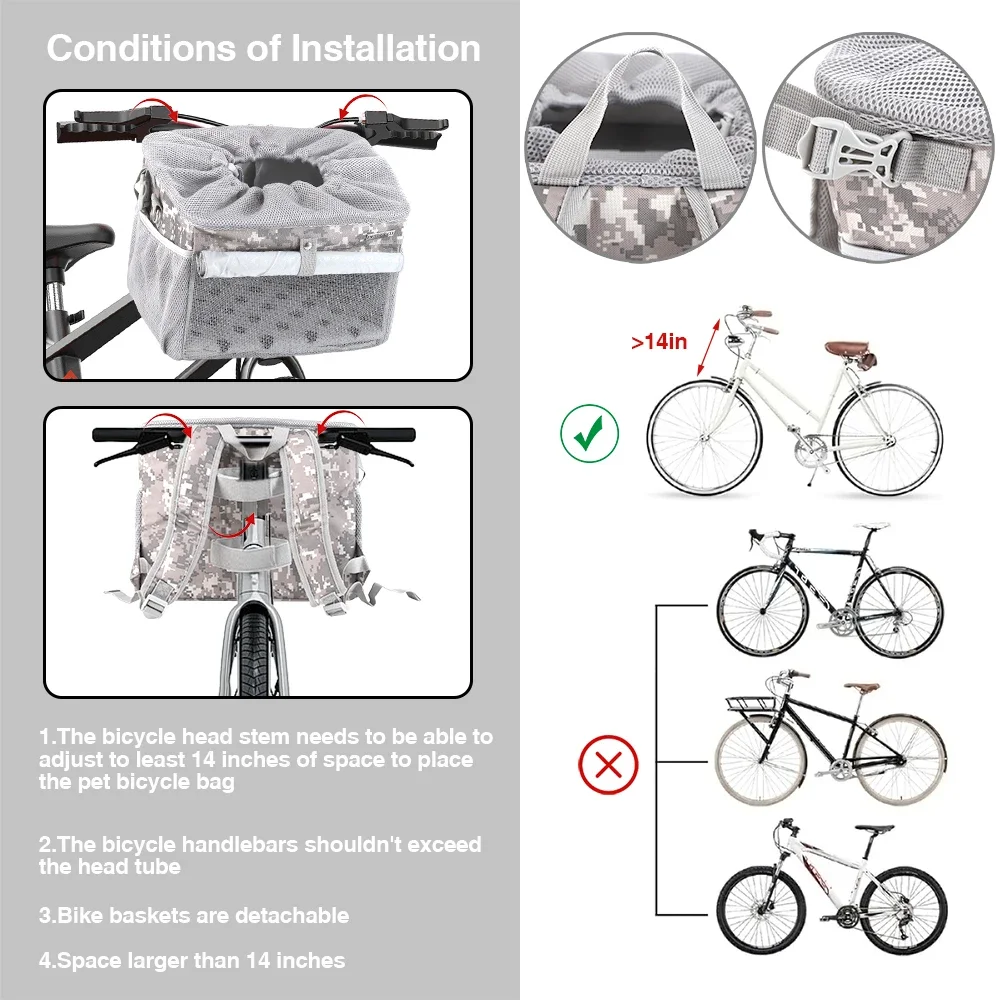 Cesta de bicicleta pequeña y mediana para mascotas con malla transpirable, manillar frontal extraíble, cesta de bicicleta para perros para aventuras en bicicleta - imagen 5