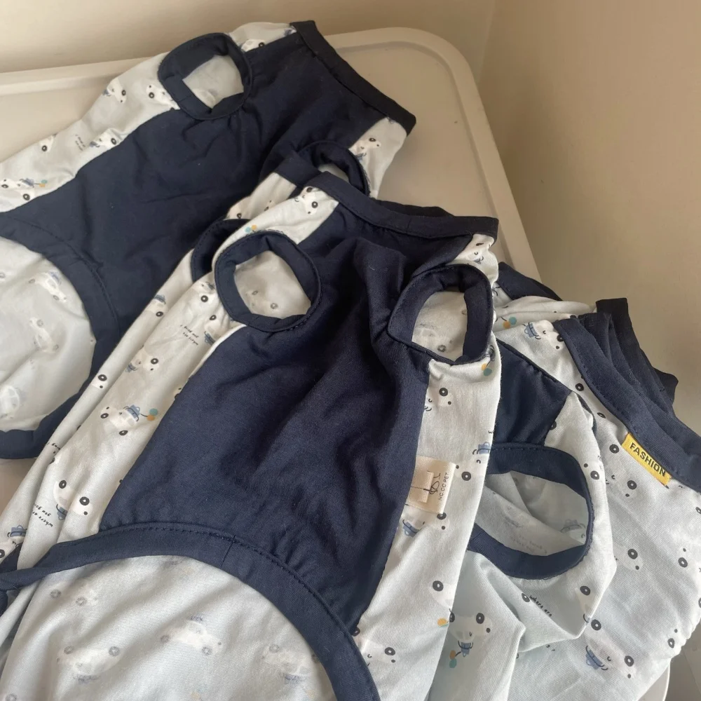 Camiseta de algodón de dibujos animados para Sphinx en primavera Mono azul de manga corta para Devon Rex Chaleco de verano suave para perros gato machos - imagen 4