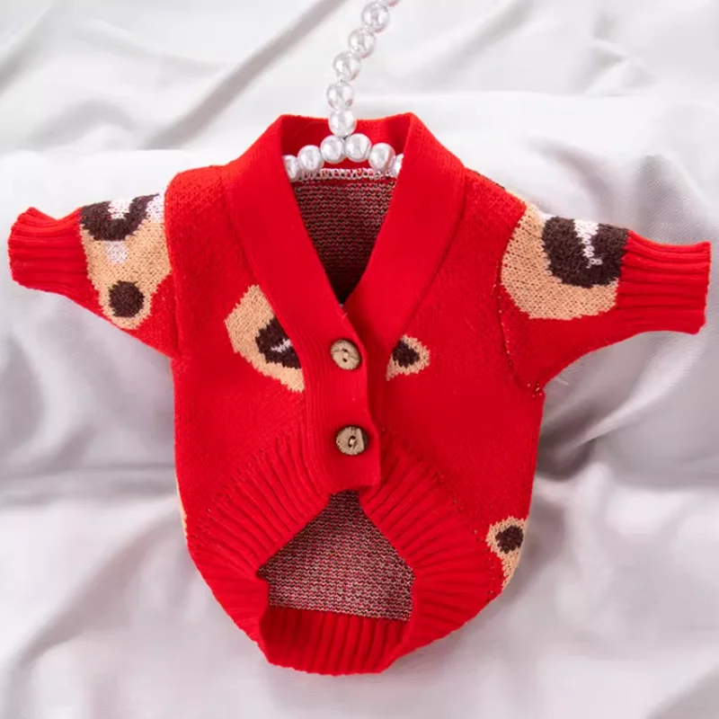 Suéter de punto con estampado de oso para perro, cárdigan de lujo para mascotas, suéteres para Chihuahua, Bulldog Francés, bichón, abrigo para cachorro, 2025