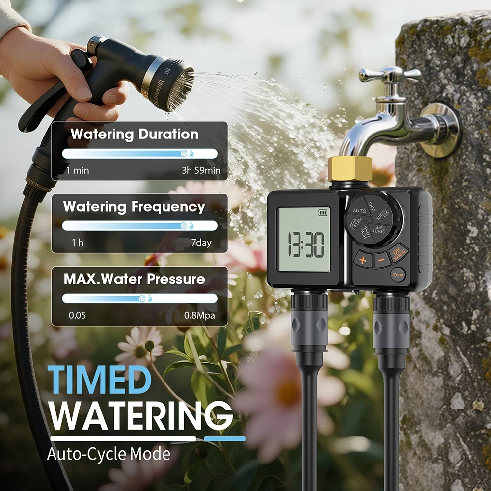 Temporizador de riego con LCD 2 zonas - IPX6 para jardín exterior - imagen 5