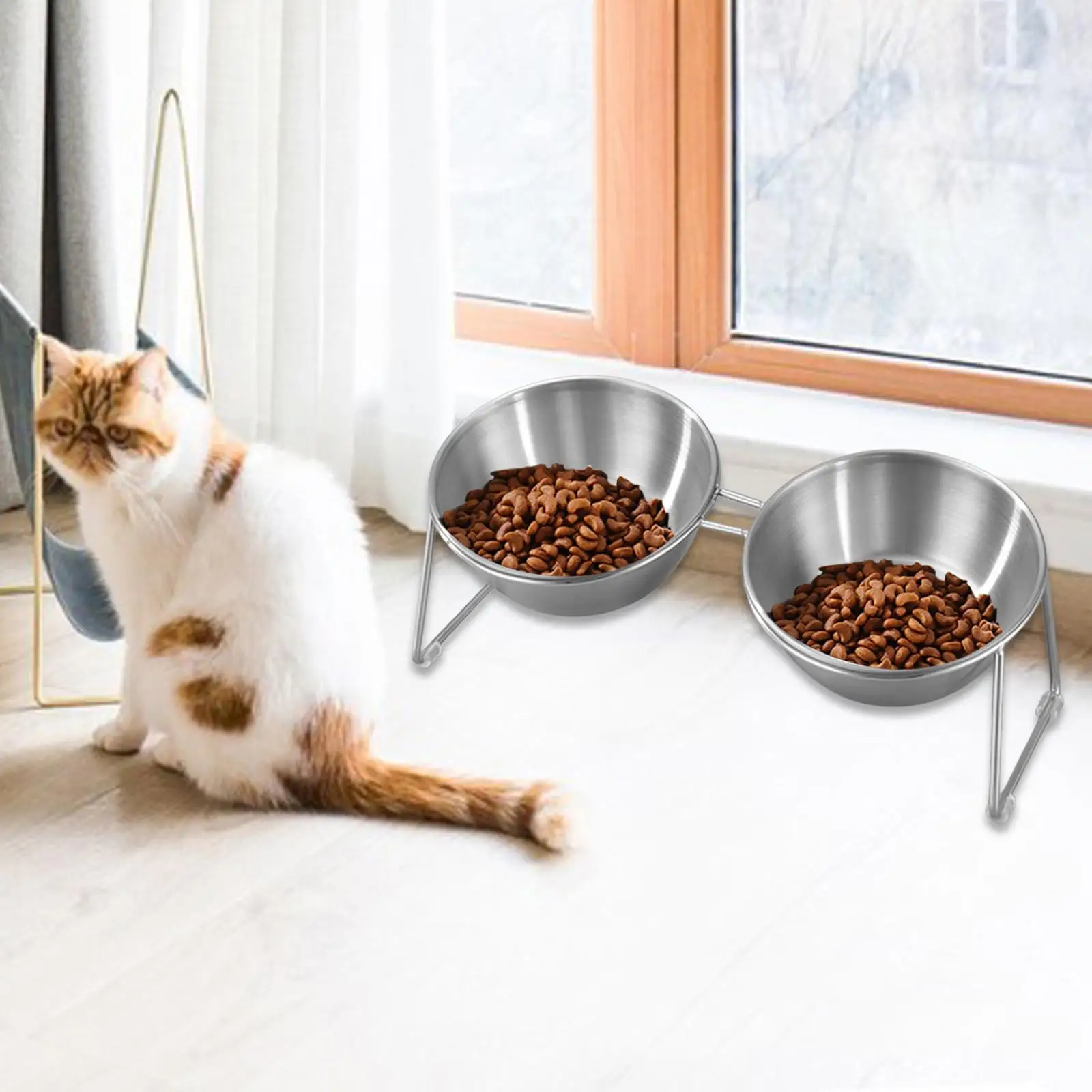 Cat Bowl Tilted Decor with Stand Elevated Pet Feeder for Indoor Outdoor Home