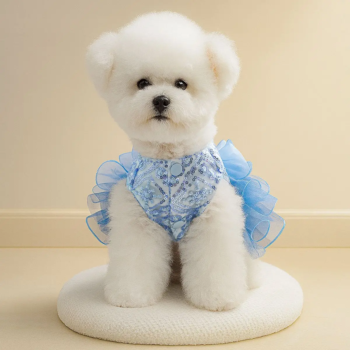 Vestido de novia azul para mascotas – Falda con vuelo regulable - imagen 3