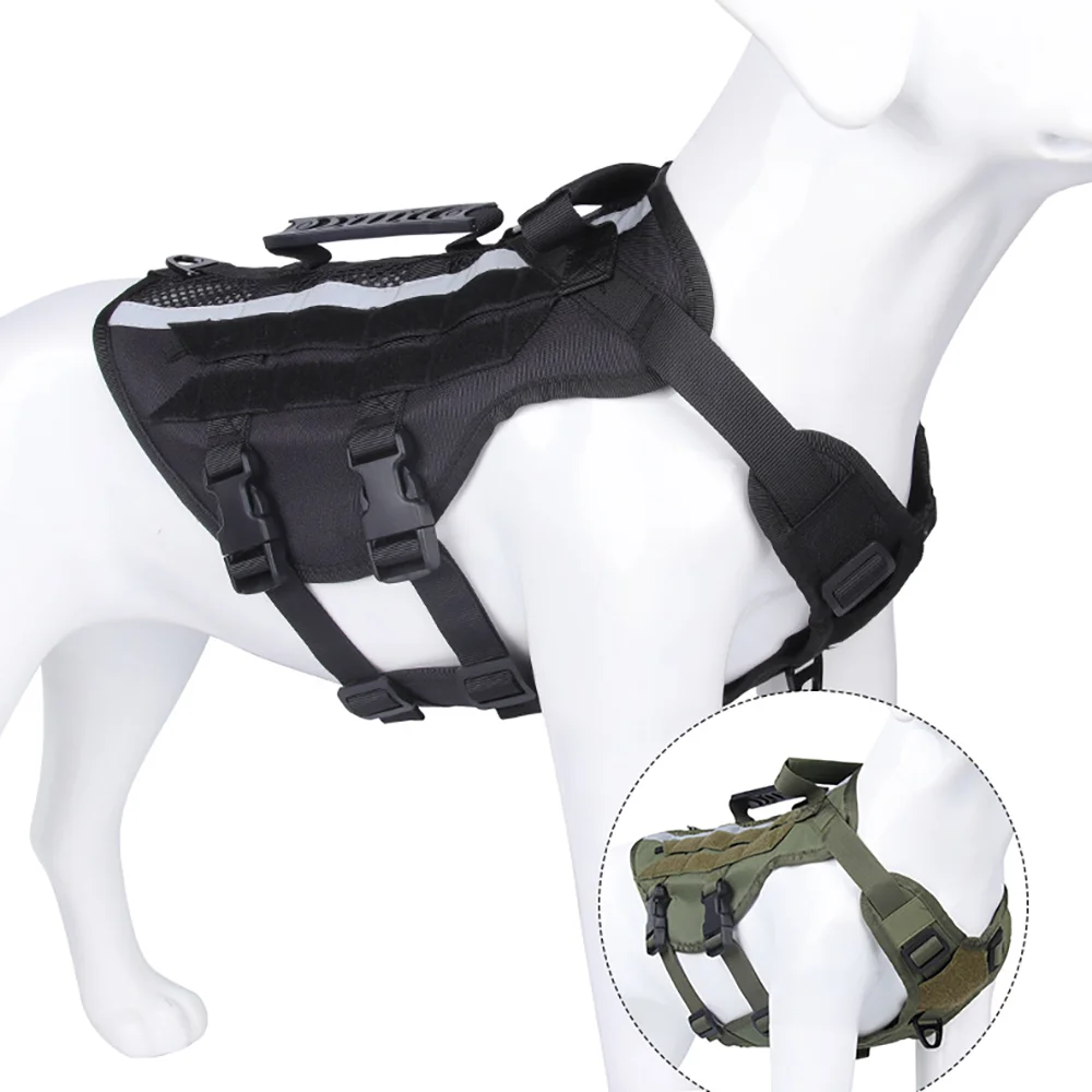 Arnés táctico para perros grandes/medianos, chaleco reflectante ligero ajustable para perros de servicio militar para entrenamiento y aventura