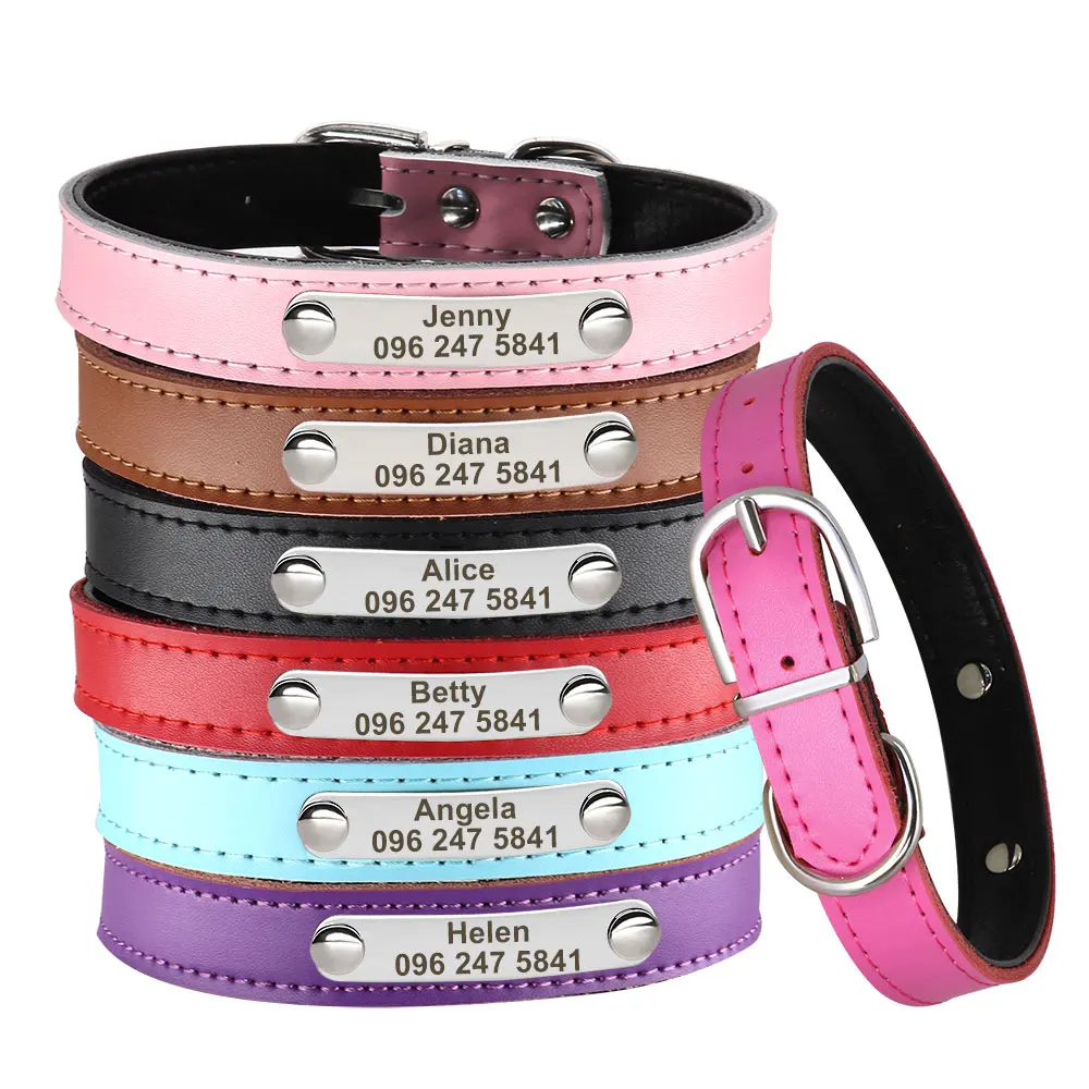 Collares de cuero suave para perros, collares personalizados para cachorros y gatos, Collar de identificación con nombre personalizado para mascotas, grabado gratis para perros pequeños y medianos, Chihuahua - imagen 2