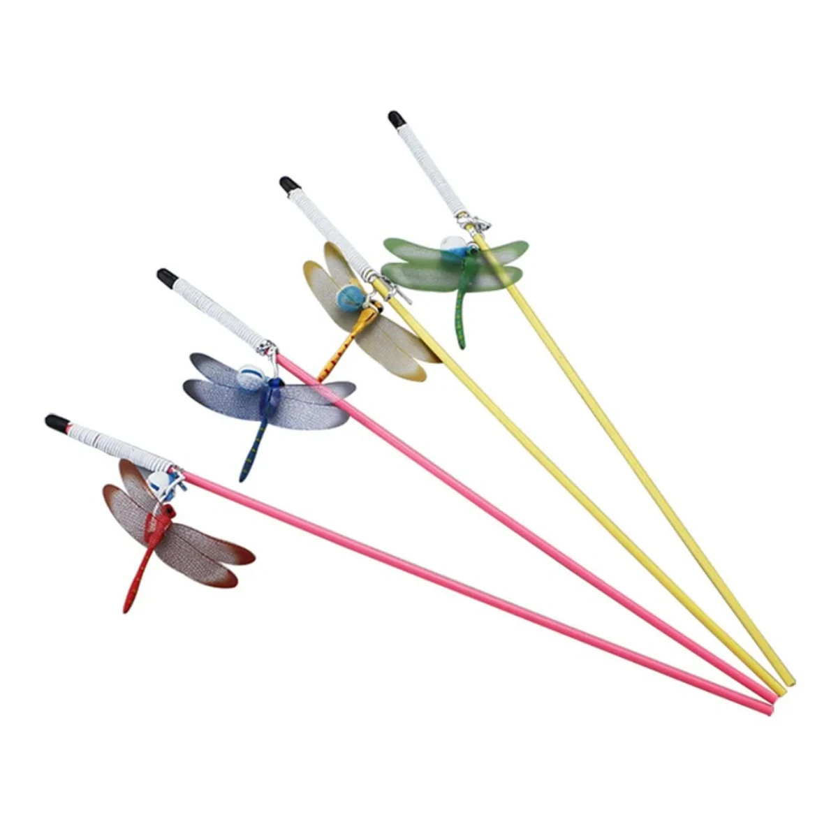 Varita teaser de libélula de varilla corta de color aleatorio, gato interactivo, juguete de plumas divertido para gatitos y gatos, varita duradera para mascotas, 1 Uds. - imagen 5