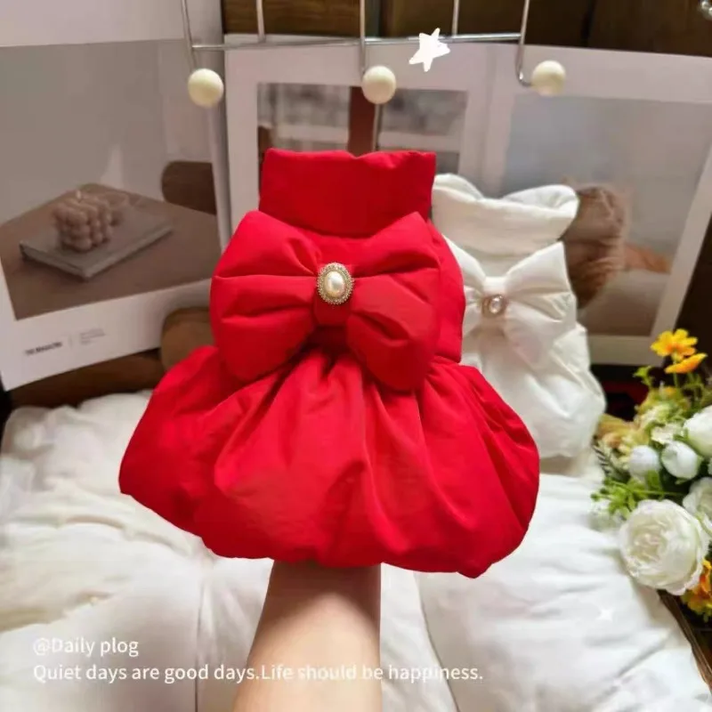 Vestido con lazo grande para gatos y perros pequeños – Otoño/Invierno - imagen 2