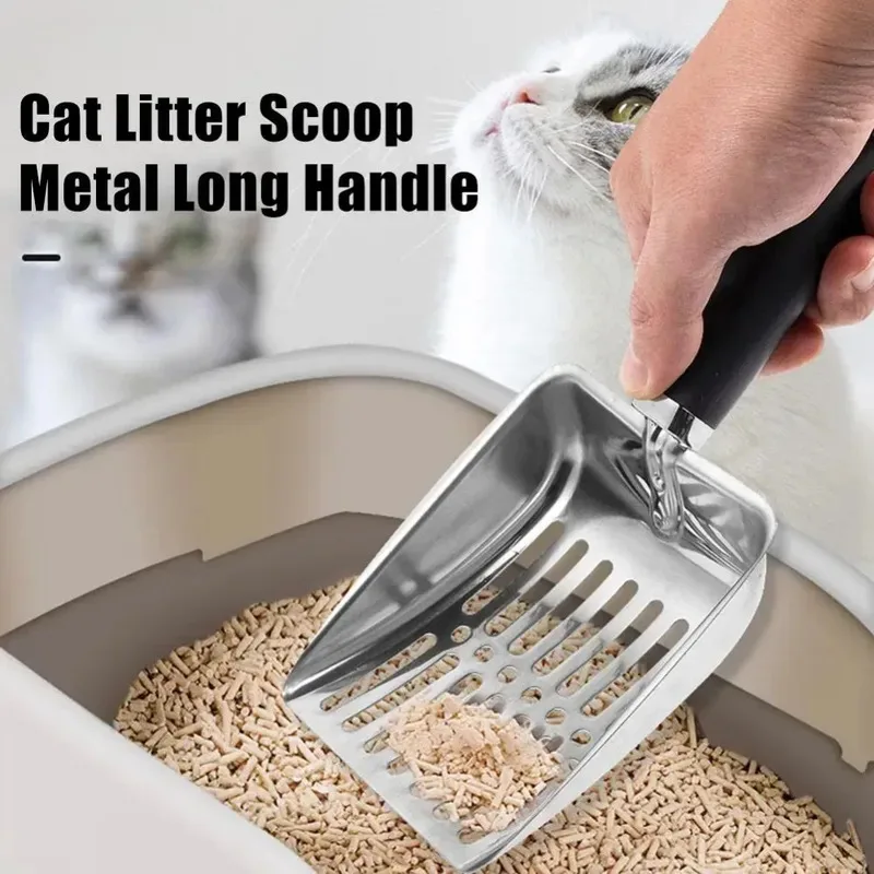 Pala recogedora de arena para gatos – Mango largo de metal resistente - imagen 2
