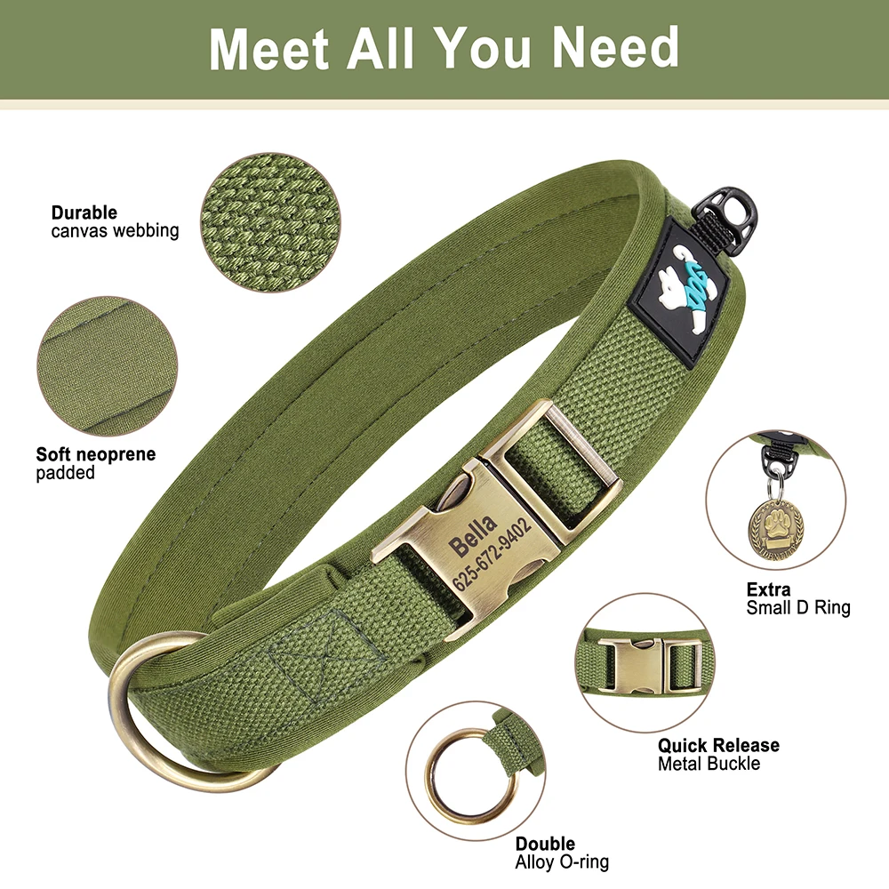 Collar de perro de nailon personalizado, collares para perros acolchados suaves, Collar de identificación duradero para mascotas, ajustable para perros pequeños, medianos y grandes, personalizado gratis - imagen 3