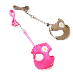 Set arnés y correa para perros pequeños - Collar gatito bordado margaritas