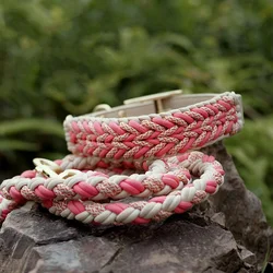 Collar de cuero trenzado con correa para perros – Ajustable y suave