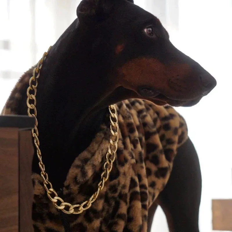 Ropa de leopardo de lujo para perros grandes, abrigo cálido de lana para perros, chaqueta Doberman a la moda para medios pequeños, ropa para perros grandes - imagen 4