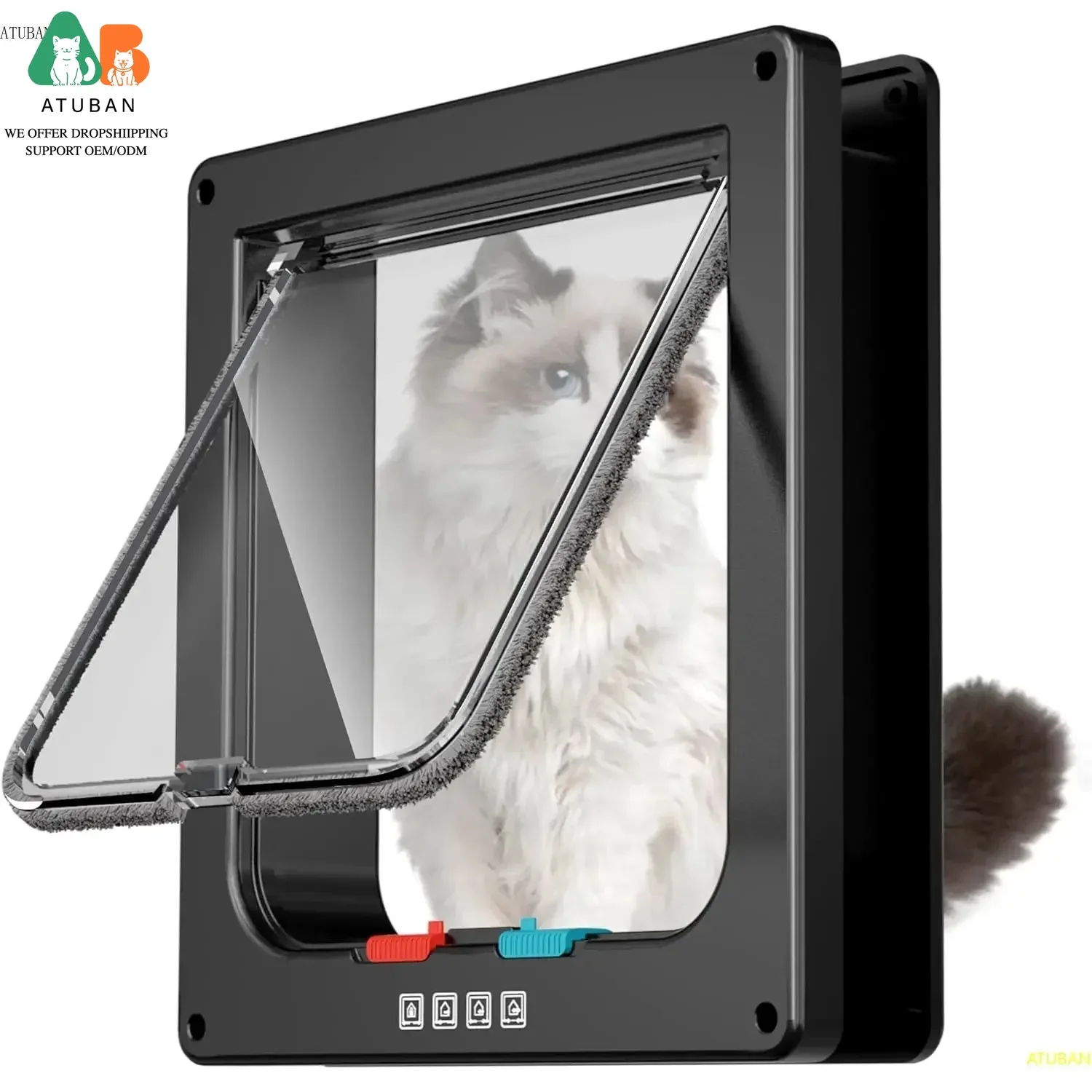 ATUBAN Puerta interior grande para gatos Puerta para mascotas para puerta exterior para gatos Bloqueo de 4 modos Adecuado para ventanas y paredes, Fuerte y duradero