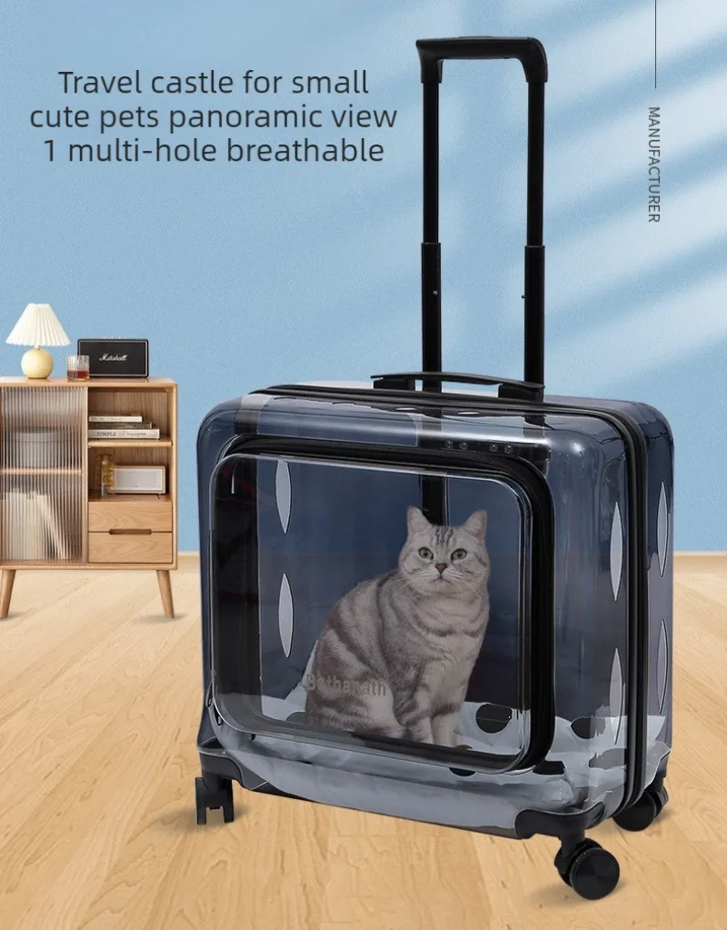 Carrito portátil para gatos con diseño transparente de material PC