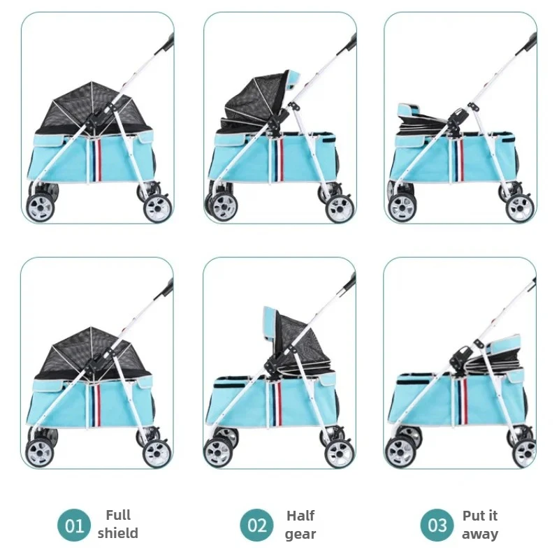 Carro para mascotas pequeño y mediano, carrito de excursión para cachorros de peluche, carrito de viaje para gatos, perro pequeño, ligero, transpirable, plegable, cochecito para mascotas