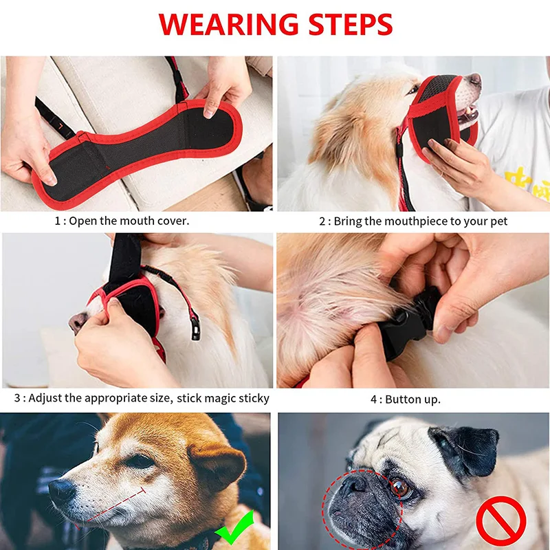 Bozal antiladridos para perros pequeños y grandes, boquillas ajustables de malla transpirable para mascotas, accesorios de correas de nailon para entrenamiento - imagen 5