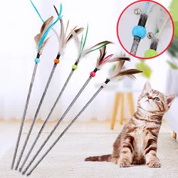 Juguete interactivo con borla de plumas para gatos – Mango largo