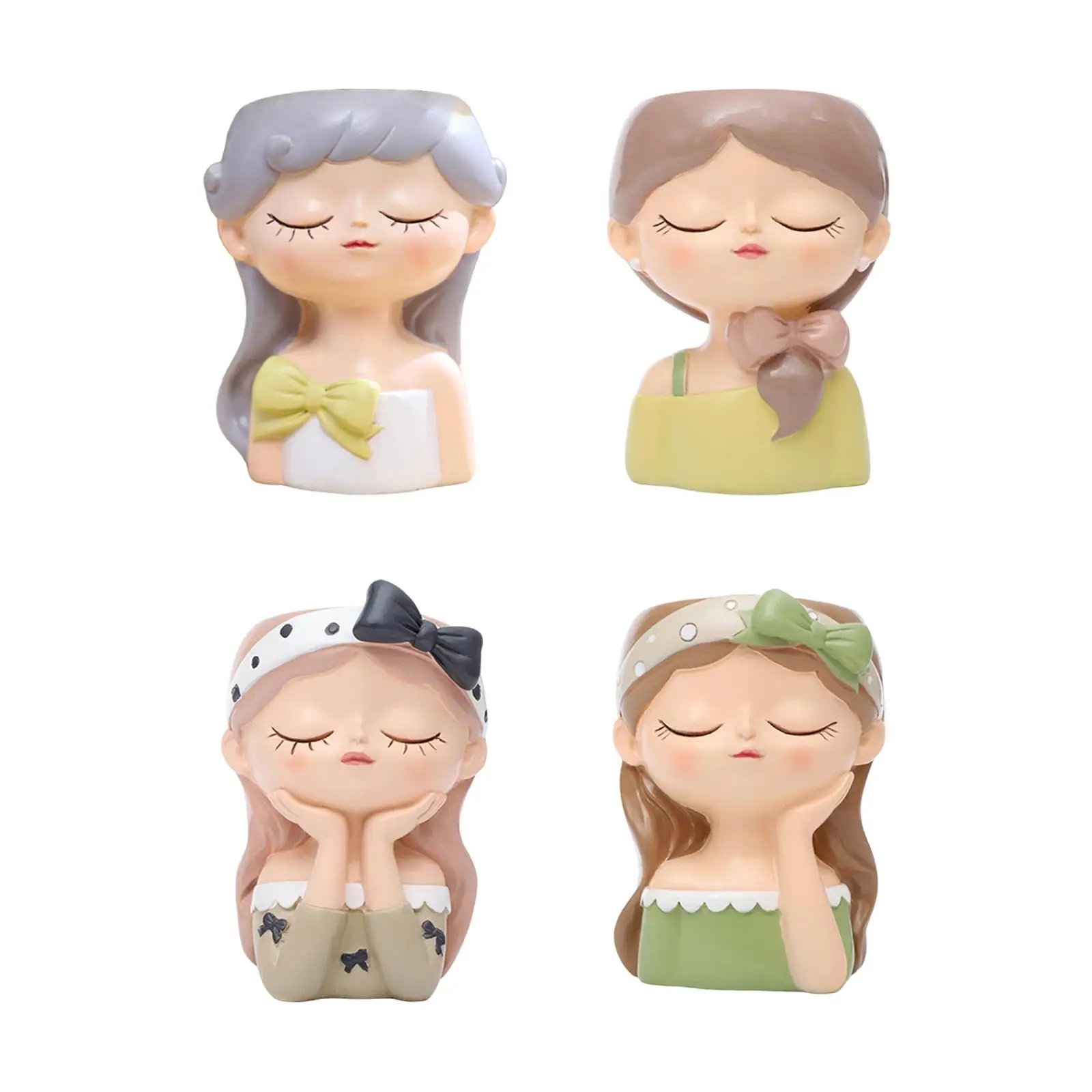 Girl Flower Pot Craft Resin Plant Pot for Indoor Outdoor Bookshelf Tabletop