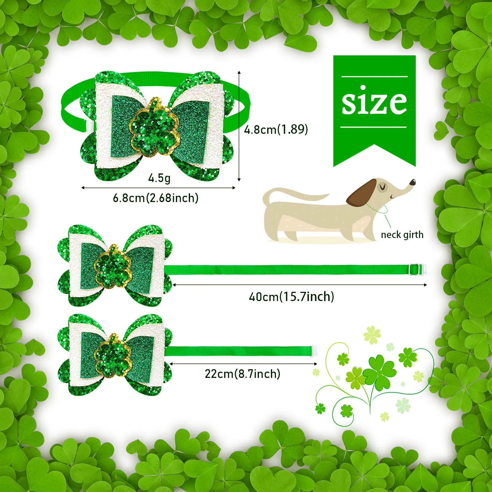 Lazo verde San Patricio perro gato pequeño moda peluquería accesorio - imagen 3