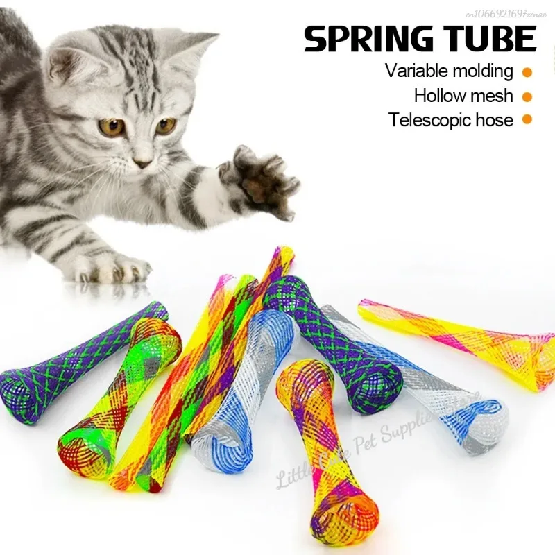 10 Uds. Juguete de primavera para gatos, juguete interactivo colorido y divertido para saltar, tubo telescópico para mascotas, juguete para masticar para gatos en espiral Flexible - imagen 3
